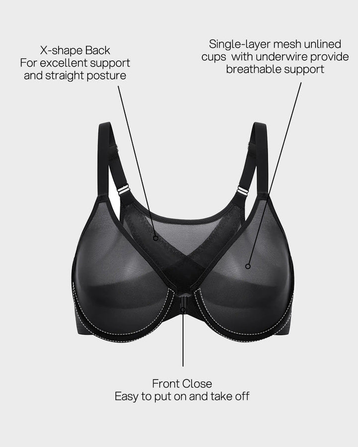 Front Closure Mesh Support Bra